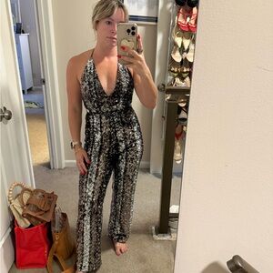 Bardot Black and Silver Sequin Jumpsuit